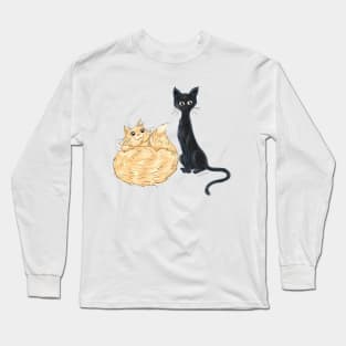 cartoon black and orange kitty sisters Long Sleeve T-Shirt